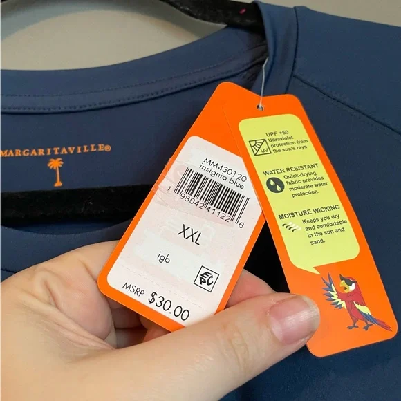 NWT Margaritaville Sz XXL Mens Insignia Blue Long Sleeve Logo Sword Fish Top $30 - Picture 5 of 12